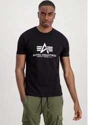 schwarzes und weißes bedrucktes T-Shirt mit einem Rundhalsausschnitt von Alpha Industries