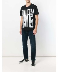 schwarzes und weißes bedrucktes T-Shirt mit einem Rundhalsausschnitt von Valentino