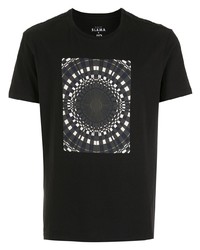 schwarzes und weißes bedrucktes T-Shirt mit einem Rundhalsausschnitt von Amir Slama