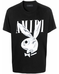 schwarzes und weißes bedrucktes T-Shirt mit einem Rundhalsausschnitt von Amiri