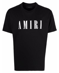 schwarzes und weißes bedrucktes T-Shirt mit einem Rundhalsausschnitt von Amiri