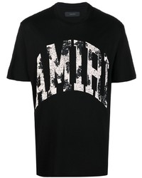 schwarzes und weißes bedrucktes T-Shirt mit einem Rundhalsausschnitt von Amiri