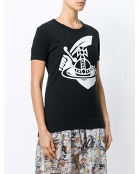 schwarzes und weißes bedrucktes T-Shirt mit einem Rundhalsausschnitt von Vivienne Westwood