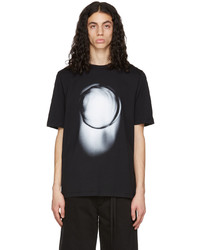 schwarzes und weißes bedrucktes T-Shirt mit einem Rundhalsausschnitt von Ann Demeulemeester