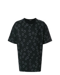 schwarzes und weißes bedrucktes T-Shirt mit einem Rundhalsausschnitt von Ann Demeulemeester