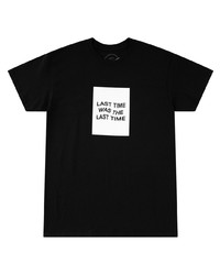 schwarzes und weißes bedrucktes T-Shirt mit einem Rundhalsausschnitt von Anti Social Social Club