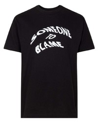 schwarzes und weißes bedrucktes T-Shirt mit einem Rundhalsausschnitt von Anti Social Social Club