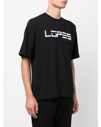 schwarzes und weißes bedrucktes T-Shirt mit einem Rundhalsausschnitt von Leandro Lopes