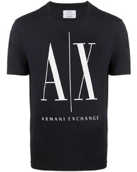 schwarzes und weißes bedrucktes T-Shirt mit einem Rundhalsausschnitt von Armani Exchange