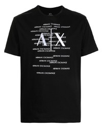 schwarzes und weißes bedrucktes T-Shirt mit einem Rundhalsausschnitt von Armani Exchange