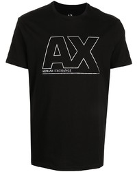 schwarzes und weißes bedrucktes T-Shirt mit einem Rundhalsausschnitt von Armani Exchange