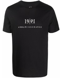 schwarzes und weißes bedrucktes T-Shirt mit einem Rundhalsausschnitt von Armani Exchange