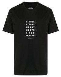 schwarzes und weißes bedrucktes T-Shirt mit einem Rundhalsausschnitt von Armani Exchange