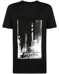 schwarzes und weißes bedrucktes T-Shirt mit einem Rundhalsausschnitt von Armani Exchange