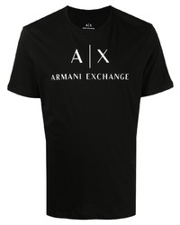 schwarzes und weißes bedrucktes T-Shirt mit einem Rundhalsausschnitt von Armani Exchange