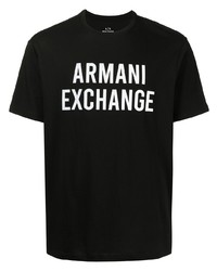 schwarzes und weißes bedrucktes T-Shirt mit einem Rundhalsausschnitt von Armani Exchange