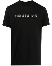 schwarzes und weißes bedrucktes T-Shirt mit einem Rundhalsausschnitt von Armani Exchange