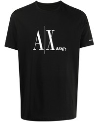 schwarzes und weißes bedrucktes T-Shirt mit einem Rundhalsausschnitt von Armani Exchange