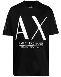 schwarzes und weißes bedrucktes T-Shirt mit einem Rundhalsausschnitt von Armani Exchange