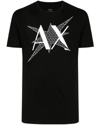 schwarzes und weißes bedrucktes T-Shirt mit einem Rundhalsausschnitt von Armani Exchange