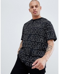 schwarzes und weißes bedrucktes T-Shirt mit einem Rundhalsausschnitt von Armani Exchange