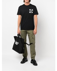 schwarzes und weißes bedrucktes T-Shirt mit einem Rundhalsausschnitt von Off-White