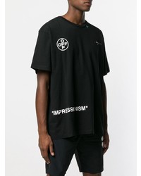 schwarzes und weißes bedrucktes T-Shirt mit einem Rundhalsausschnitt von Off-White