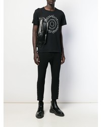 schwarzes und weißes bedrucktes T-Shirt mit einem Rundhalsausschnitt von Ann Demeulemeester