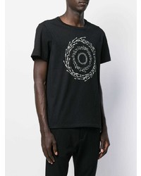 schwarzes und weißes bedrucktes T-Shirt mit einem Rundhalsausschnitt von Ann Demeulemeester