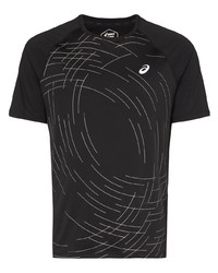 schwarzes und weißes bedrucktes T-Shirt mit einem Rundhalsausschnitt von Asics