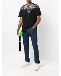 schwarzes und weißes bedrucktes T-Shirt mit einem Rundhalsausschnitt von Marcelo Burlon County of Milan