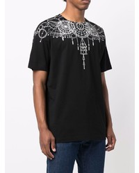 schwarzes und weißes bedrucktes T-Shirt mit einem Rundhalsausschnitt von Marcelo Burlon County of Milan