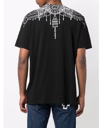 schwarzes und weißes bedrucktes T-Shirt mit einem Rundhalsausschnitt von Marcelo Burlon County of Milan