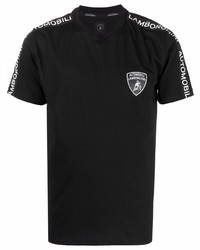 schwarzes und weißes bedrucktes T-Shirt mit einem Rundhalsausschnitt von Automobili Lamborghini