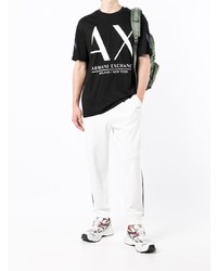 schwarzes und weißes bedrucktes T-Shirt mit einem Rundhalsausschnitt von Armani Exchange