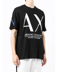 schwarzes und weißes bedrucktes T-Shirt mit einem Rundhalsausschnitt von Armani Exchange