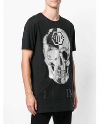 schwarzes und weißes bedrucktes T-Shirt mit einem Rundhalsausschnitt von Philipp Plein