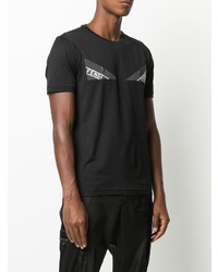 schwarzes und weißes bedrucktes T-Shirt mit einem Rundhalsausschnitt von Fendi