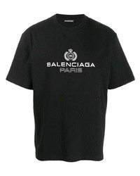 schwarzes und weißes bedrucktes T-Shirt mit einem Rundhalsausschnitt von Balenciaga