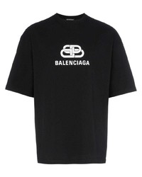 schwarzes und weißes bedrucktes T-Shirt mit einem Rundhalsausschnitt von Balenciaga