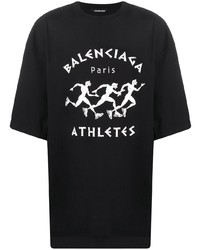 schwarzes und weißes bedrucktes T-Shirt mit einem Rundhalsausschnitt von Balenciaga