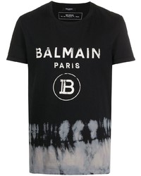 schwarzes und weißes bedrucktes T-Shirt mit einem Rundhalsausschnitt von Balmain