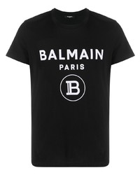 schwarzes und weißes bedrucktes T-Shirt mit einem Rundhalsausschnitt von Balmain