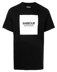 schwarzes und weißes bedrucktes T-Shirt mit einem Rundhalsausschnitt von Barbour