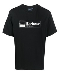 schwarzes und weißes bedrucktes T-Shirt mit einem Rundhalsausschnitt von Barbour
