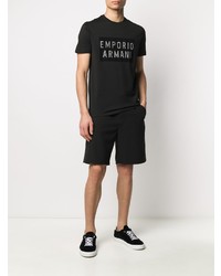 schwarzes und weißes bedrucktes T-Shirt mit einem Rundhalsausschnitt von Emporio Armani