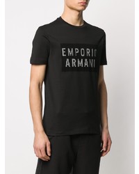 schwarzes und weißes bedrucktes T-Shirt mit einem Rundhalsausschnitt von Emporio Armani