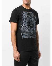 schwarzes und weißes bedrucktes T-Shirt mit einem Rundhalsausschnitt von Versace Jeans