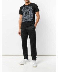 schwarzes und weißes bedrucktes T-Shirt mit einem Rundhalsausschnitt von Versace Jeans