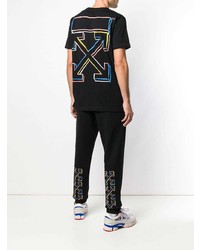 schwarzes und weißes bedrucktes T-Shirt mit einem Rundhalsausschnitt von Off-White